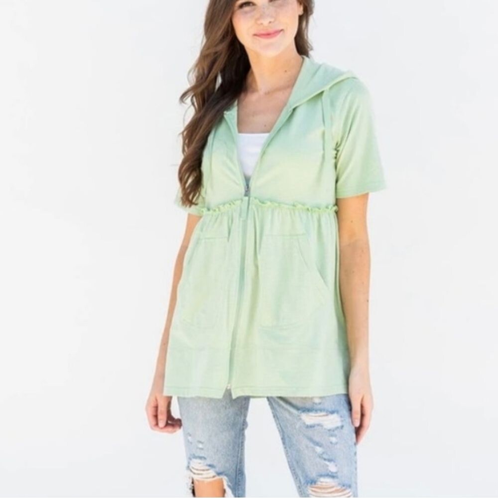 Evy's Tree The Alisha Green Striped Hooded Zip-up Size Large